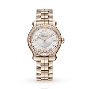 Chopard Happy Sport 18ct Rose Gold Automatic Watch | Silver Dial & Roman Numerals
