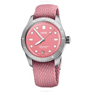 Oris Divers 38mm Automatic Pink Dial - Stainless Steel Fabric Strap