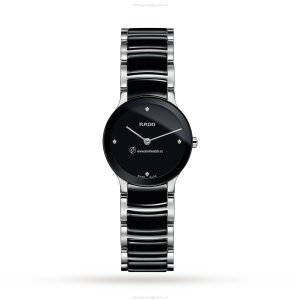 Rado Centrix Black Dial Diamond Watch | 23mm Stainless Steel & Ceramic