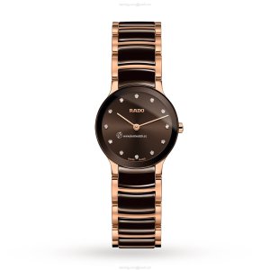 Rado Centrix Brown Dial Diamond Watch | Quartz | 23mm PVD & Ceramic