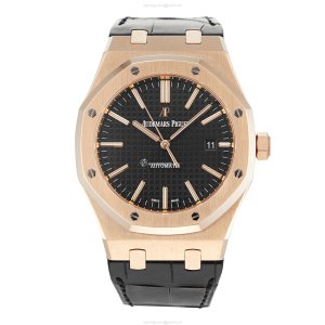 Audemars Piguet Royal Oak 41mm Rose Gold Automatic Watch - Black Dial