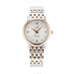 Omega De Ville Ladies Watch - 27mm Stainless Steel & Rose Gold - Quartz Silver Dial