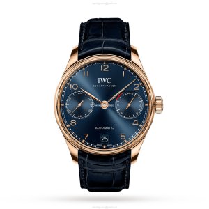IWC Portugieser IW500713 Automatic Watch - 42.5mm Rose Gold Case - Blue Dial