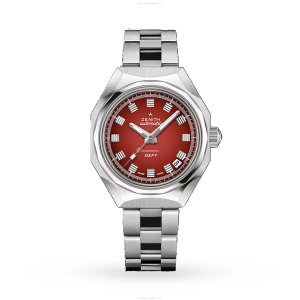 Zenith Defy Automatic Red Dial Watch - 37mm Stainless Steel | 300M Water Resistant