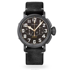 Zenith Pilot Automatic Black Watch - 45mm Stainless Steel & Leather