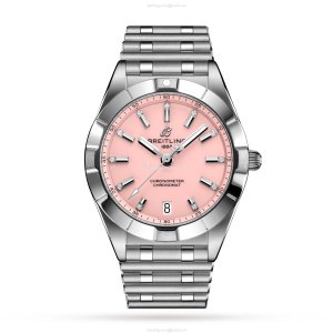 Breitling Chronomat 32mm Pink Dial Diamond Watch - Stainless Steel Quartz