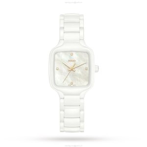 Rado True Square Ceramic Quartz Watch | White Dial & Diamonds | 28mm