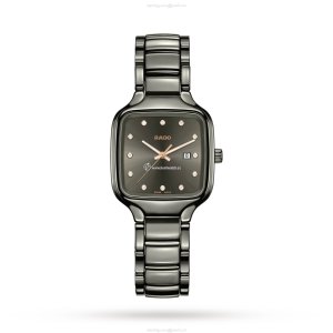 Rado True Square Ceramic Quartz Grey Watch | 28mm Diamond Markers