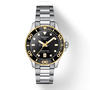 Tissot Seastar Quartz Watch - 36mm Black Dial - Stainless Steel & Gold