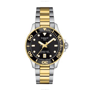 Tissot Seastar Quartz Watch - 36mm Black Dial - Stainless Steel & Gold PVD