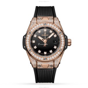 Hublot Big Bang 18ct Rose Gold Automatic Watch - 33mm Black Dial & Diamonds