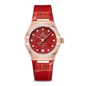 Omega Constellation 29mm 18ct Rose Gold Automatic Red Dial Replica Watch
