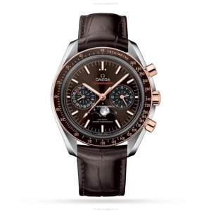 Omega Speedmaster Moonphase | 44.25mm Steel & Rose Gold | Automatic Brown Leather