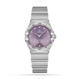 Omega Constellation 28mm Stainless Steel Quartz Purple Dial Replica Watch