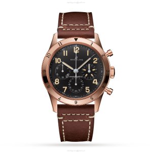 Breitling Aviator 8 41mm 18ct Rose Gold Black Dial Leather Strap | Replica