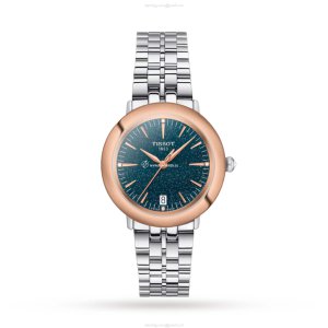 Tissot T-Gold Blue Dial Watch - 33mm Stainless Steel & Rose Gold - Quartz