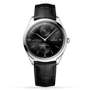 Omega Tresor Stainless Steel Black Replica Watch | 40mm | Alligator Strap