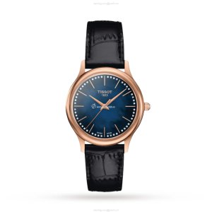 Tissot T-Gold 32mm 18ct Rose Gold Quartz Watch - Blue Dial & Calfskin Strap