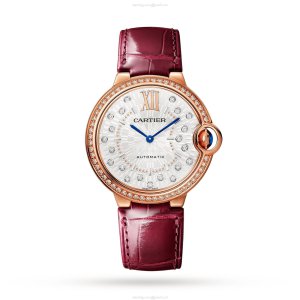 Cartier Ballon Bleu 36mm Rose Gold Automatic Watch - Silver Dial & Diamonds