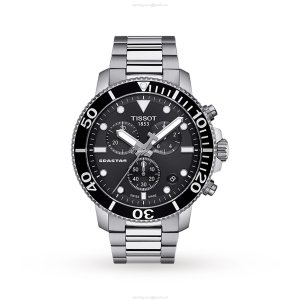 Tissot Seastar Quartz Watch - Black Dial - Stainless Steel - 45.5mm