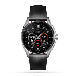 TAG Heuer Connected Smartwatch - 42mm Stainless Steel - Black Dial & Leather Strap