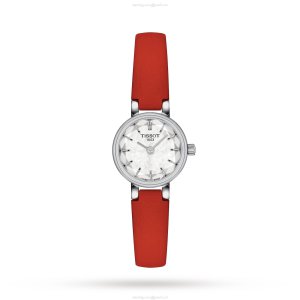 Tissot T-Lady Lovely 19.5mm Watch - Mother of Pearl Dial & Red Leather Strap