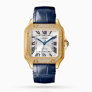 Cartier Santos de Cartier WJSA0013 - Yellow Gold Automatic Watch - 35mm Silver Dial