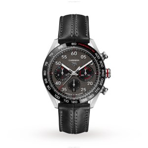 TAG Heuer Carrera Automatic Grey Watch - 44mm Stainless Steel & Leather