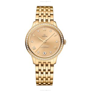 Omega De Ville Prestige 34mm 18ct Yellow Gold Automatic Watch | Roman Numerals & Diamonds