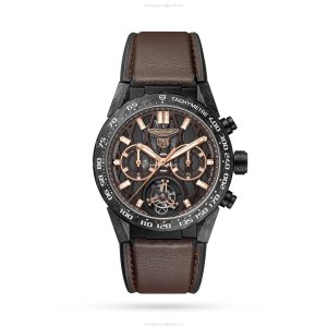 TAG Heuer Carrera Automatic Brown Watch - 45mm PVD Case | Leather Strap